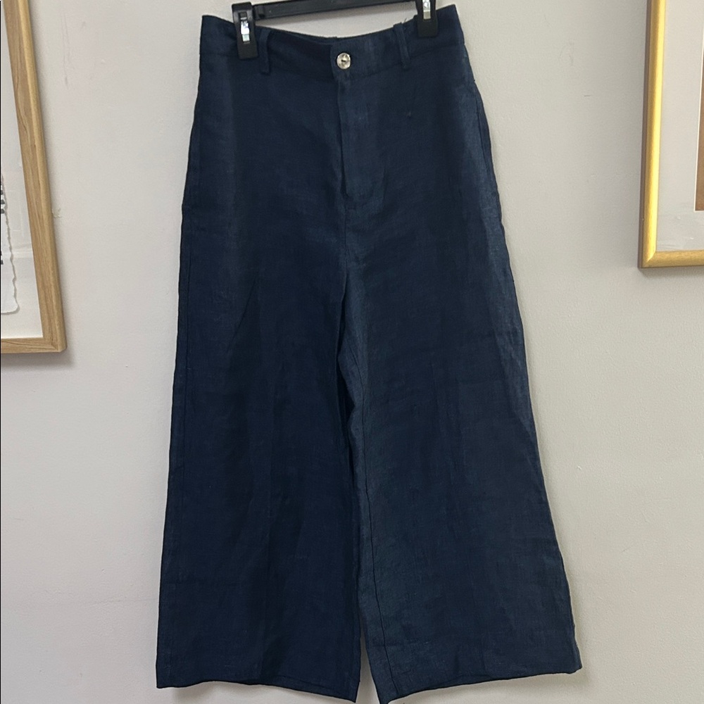 NWOT Zara Women’s 💯 Linen Dark Blue Wide Leg Pants - size XS